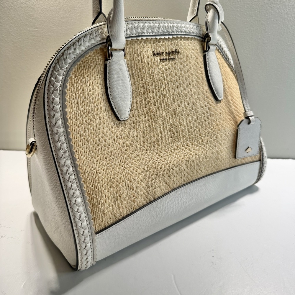 Kate Spade New York Womens Reiley Straw Dome Satchel Bag White